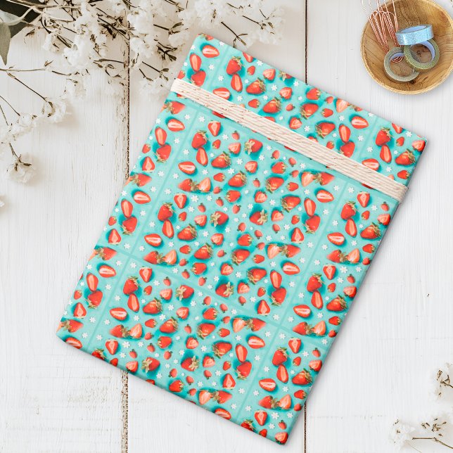 Papier Cadeau Cadeau d'anniversaire Fleur Rétro Fraise (Créateur téléchargé)