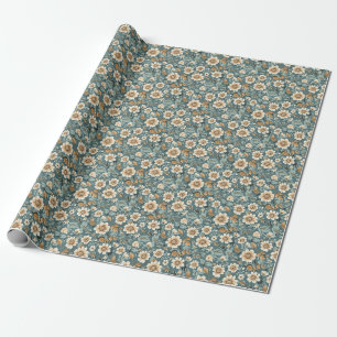 Papier Cadeau Cadeau d'anniversaire Modèle floral turquoise et