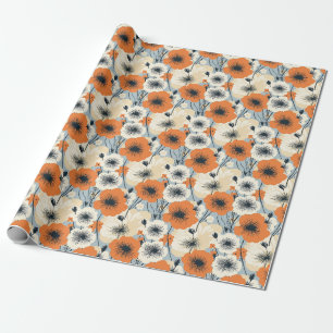 Papier Cadeau Cadeau d'anniversaire Orange, blanc et noir sans