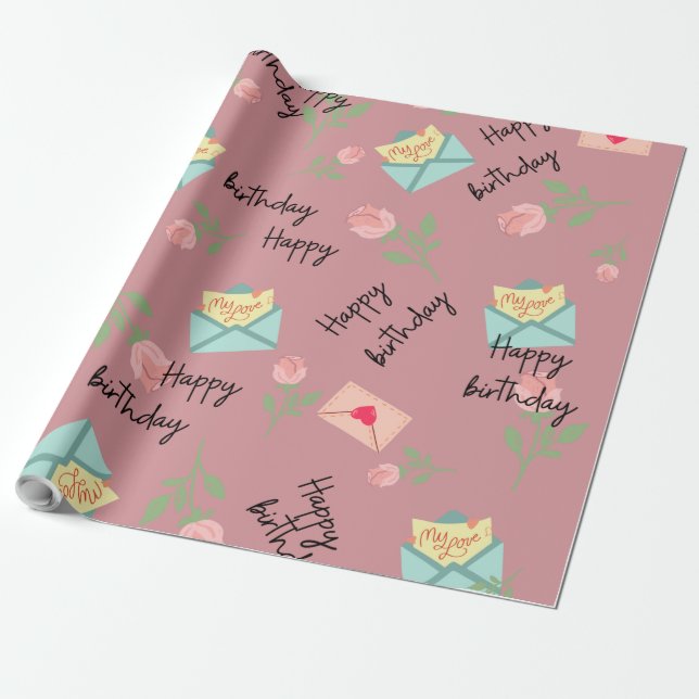 Papier Cadeau cadeau d'anniversaire rose moderne (Déroulé)
