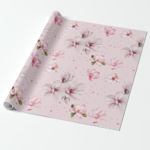 Papier Cadeau Cadeau d'aquarelle florale de Magnolia rose pâle