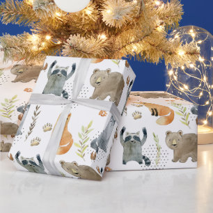 Papier Cadeau Cadeau de Baby Shower Animaux de la Forêt Enchanté