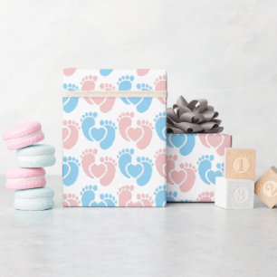 Papier Cadeau Cadeau de doula Empreintes de Pied Bleu Rose Cadea