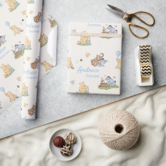 Papier Cadeau Cadeau de fête prénatale pour garçon bleu Winnie l