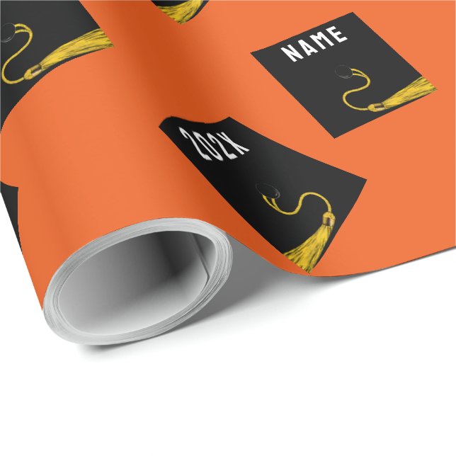 Papier Cadeau Cadeau de fin d'études orange (Coin rond)