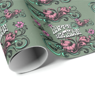 PAPIER CADEAU CADEAU DE FLEURS MODERNE ET COLORÉ POUR FILLE SŒUR