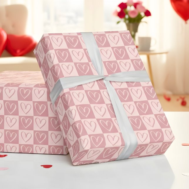 Papier Cadeau Cadeau de la Saint-Valentin Cœurs Minimals Rose Po (Créateur téléchargé)