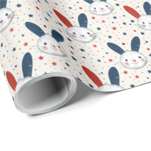 Papier Cadeau Cadeau de lapin patriotique mignon étoiles rouge b