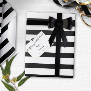 Papier Cadeau Cadeau de Mariage Élégant Cadre Doré Rayure Noir B