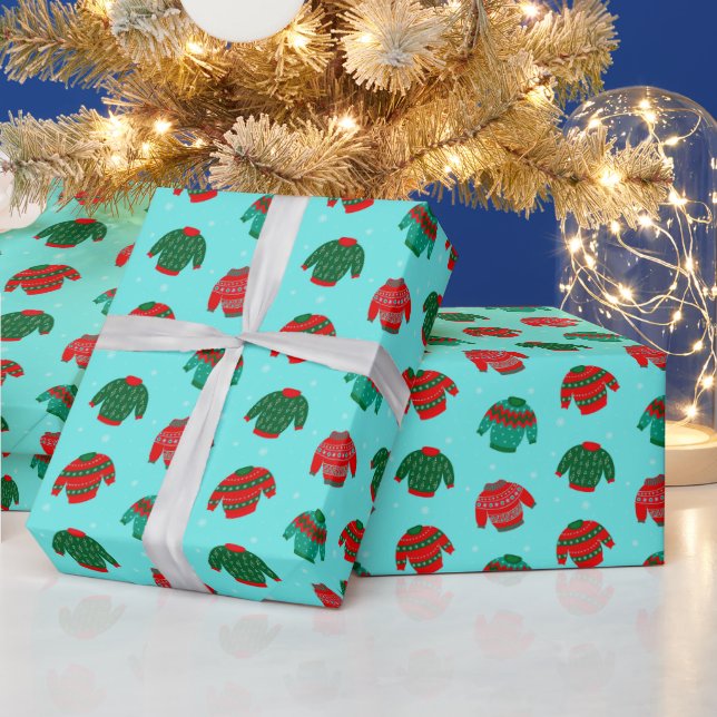 Papier Cadeau Cadeau de motif de pull moche de Noël festif  (Vacances)