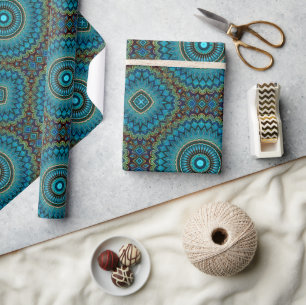 Papier Cadeau Cadeau de motif mandala vert turquoise