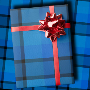 Papier Cadeau Cadeau de Noël bleu marine à carreaux classique