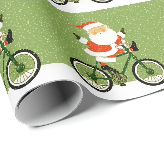 Papier Cadeau Cadeau de Noël de cyclisme de vélo de Noël (Coin rond)
