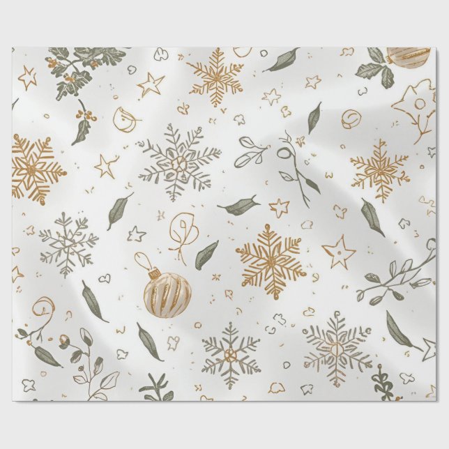 Papier Cadeau Cadeau de Noël de luxe White & Gold Holiday Design (Plat)