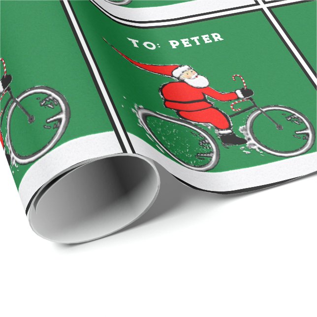 Papier Cadeau Cadeau de Noël de Père Noël à vélo (Coin rond)