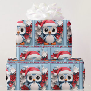 Papier Cadeau Cadeau de Noël de pingouins avec nom personnalisé