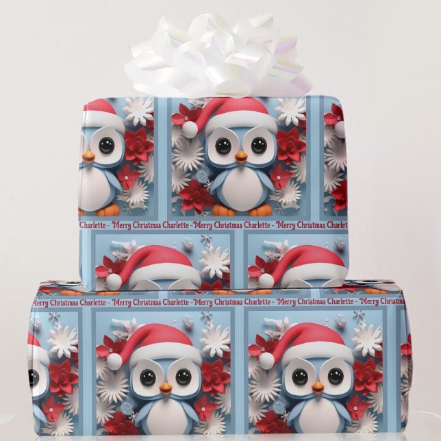 Papier Cadeau Cadeau de Noël de pingouins avec nom personnalisé  (Créateur téléchargé)