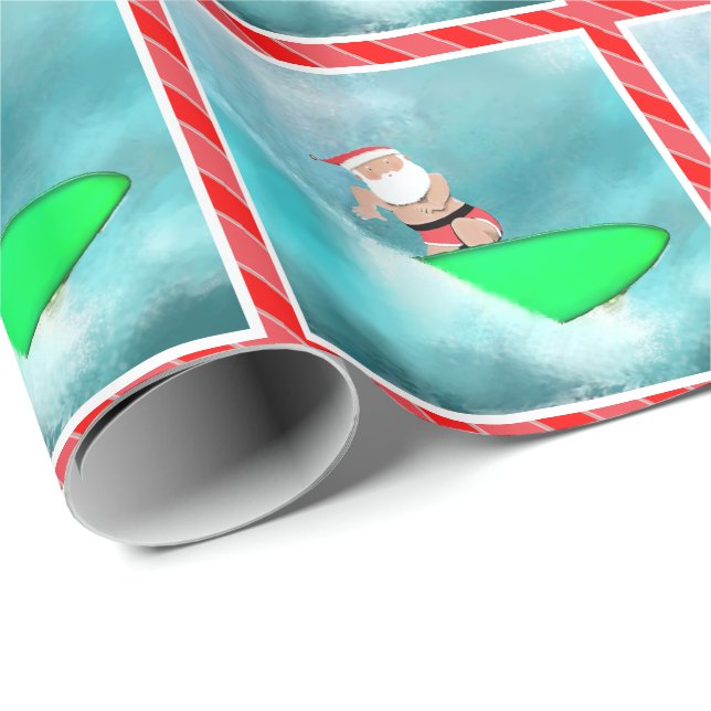 Papier Cadeau Cadeau de Noël de plage Surfing (Coin rond)