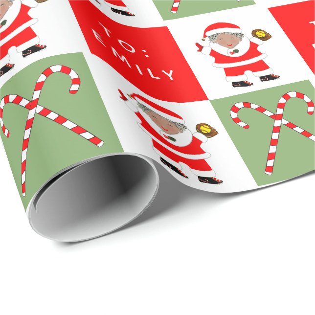Papier Cadeau Cadeau de Noël de softball pour filles (Coin rond)