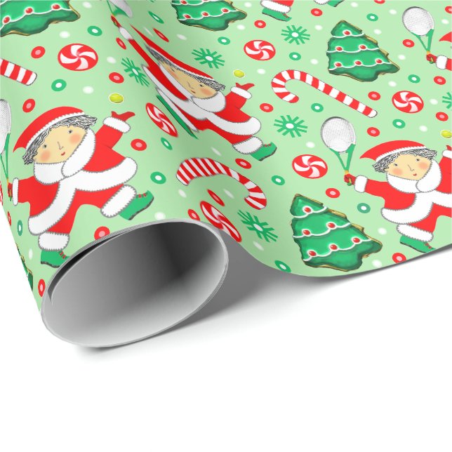Papier Cadeau Cadeau de Noël de tennis (Coin rond)