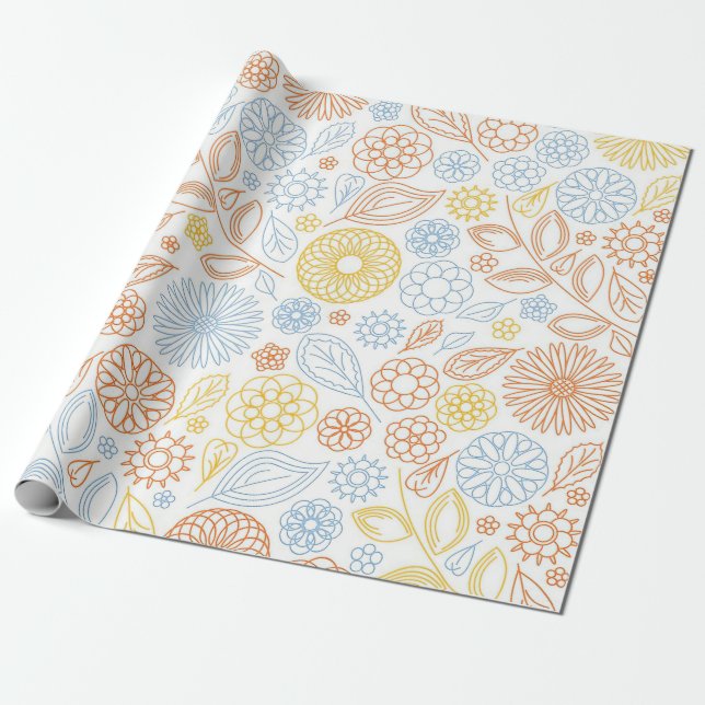 Papier Cadeau Cadeau de Noël Fleurs Abstraites sur blanc (Déroulé)