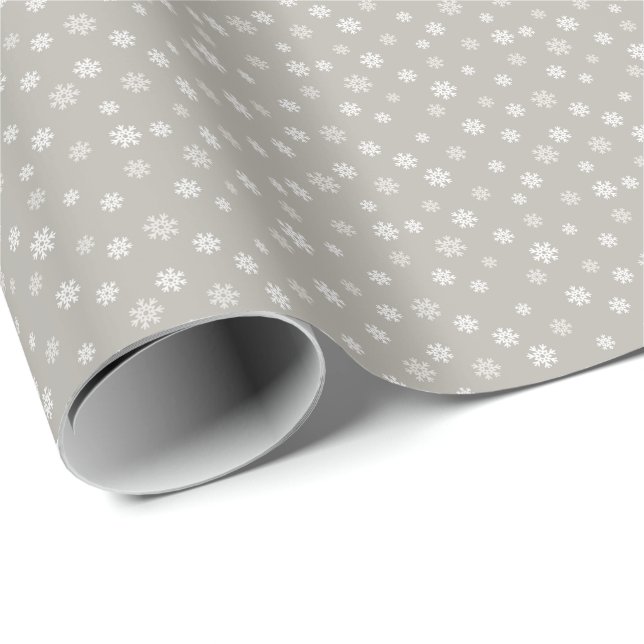 Papier Cadeau Cadeau de Noël flocon de neige blanc gris (Coin rond)