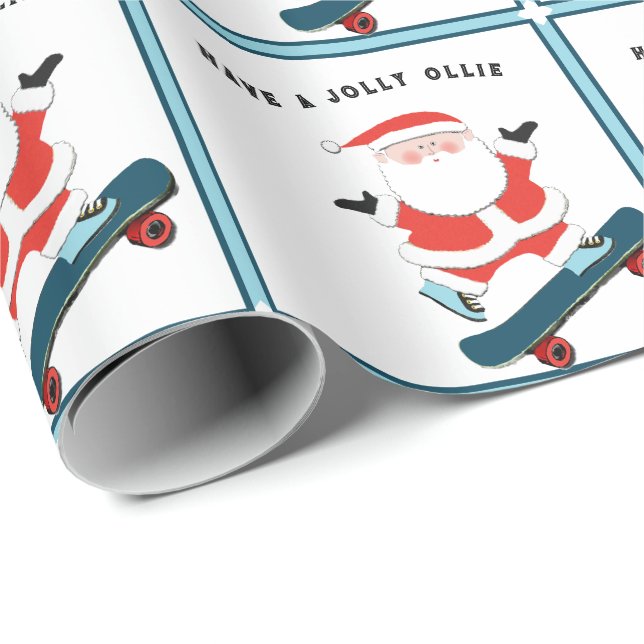 Papier Cadeau Cadeau de Noël Funny Skateboard (Coin rond)