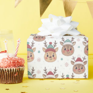 Papier Cadeau Cadeau de Noël habillé rennes mignons