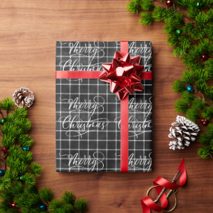 Papier Cadeau Cadeau de Noël moderne à carreaux NOIR BLANC