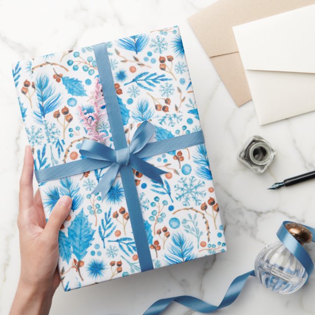 Papier Cadeau Cadeau de Noël Moderne Bleu Gelé (Cadeaux)