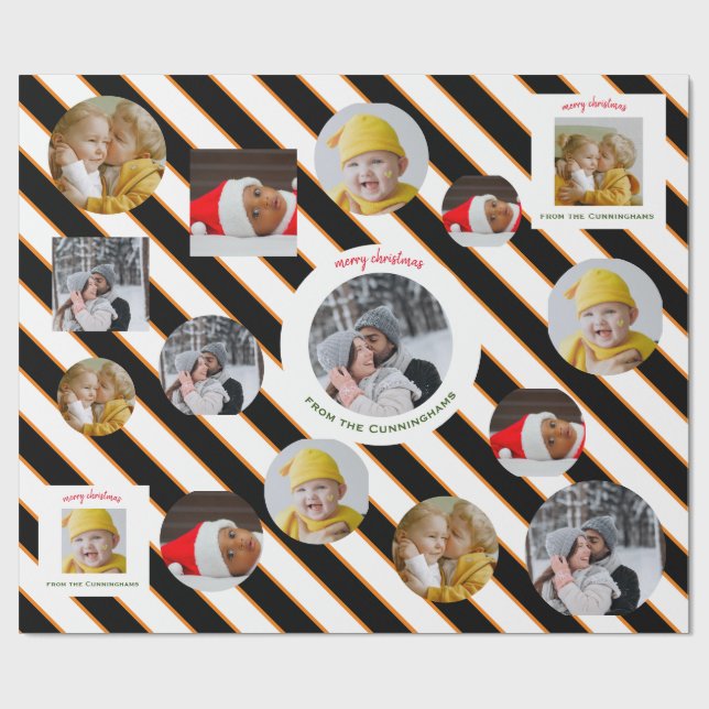 Papier Cadeau Cadeau de Noël personnalisé 🎄 quatre photos (Plat)