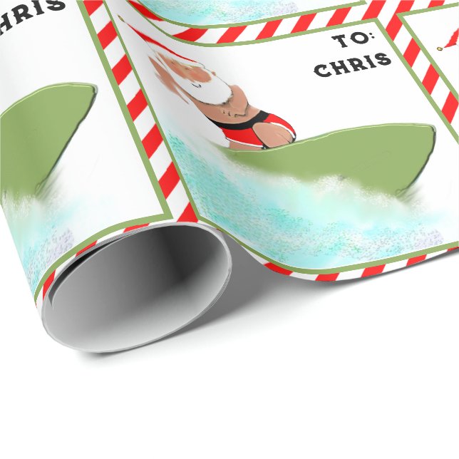 Papier Cadeau Cadeau de Noël personnalisé Surfing (Coin rond)