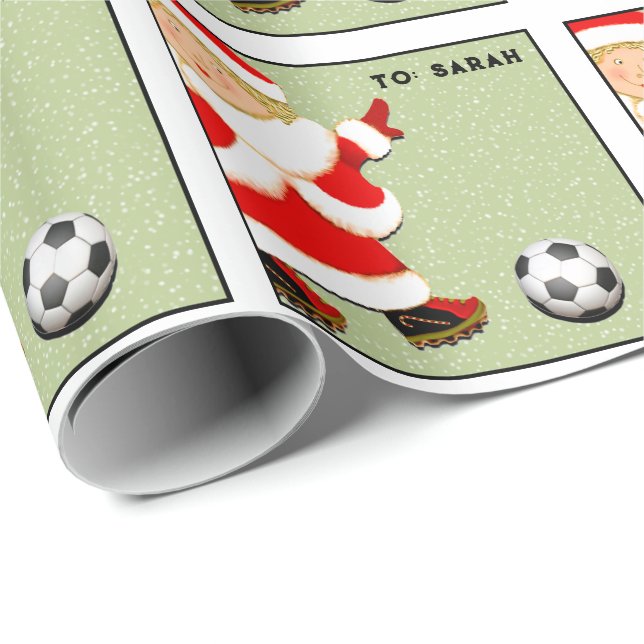 Papier Cadeau Cadeau de Noël pour footballeuses (Coin rond)