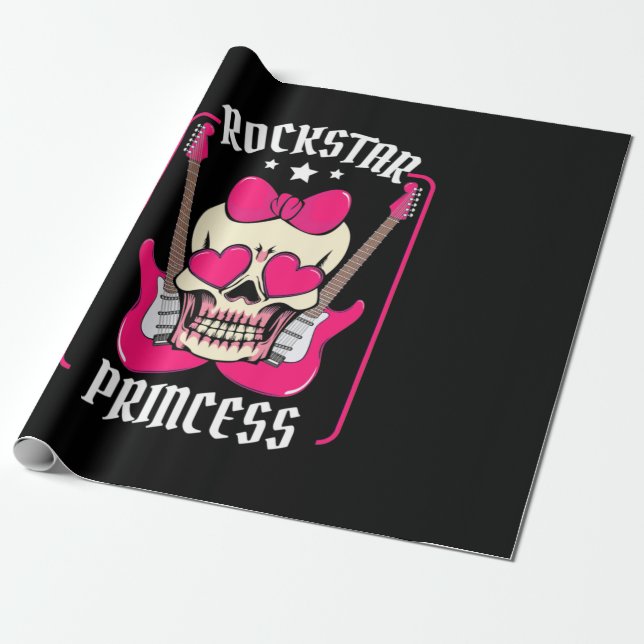 Papier Cadeau Cadeau de Noël | Rokstar Princess Skull (Déroulé)