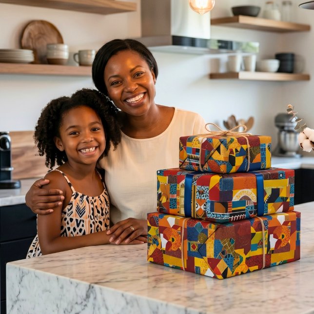 Papier Cadeau Cadeau de patchwork de quilt abstrait pour Afro-Am (Abstract Quilt Patchwork Gift for African American Wrapping Paper)