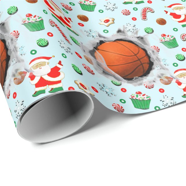 Papier Cadeau Cadeau de vacances de basketball (Coin rond)