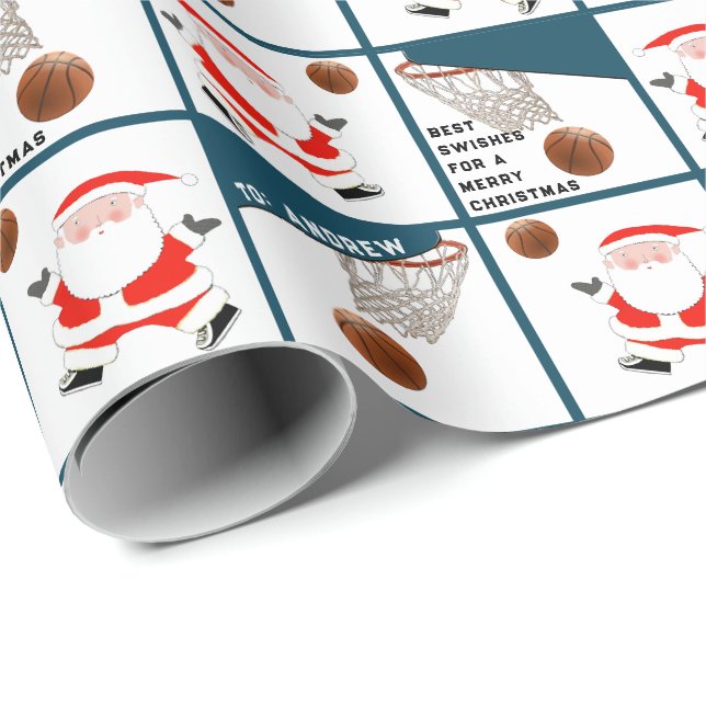 Papier Cadeau Cadeau de vacances de basketball (Coin rond)