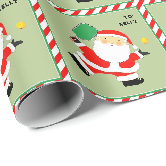 Papier Cadeau Cadeau de vacances de Pickleball Santa (Coin rond)