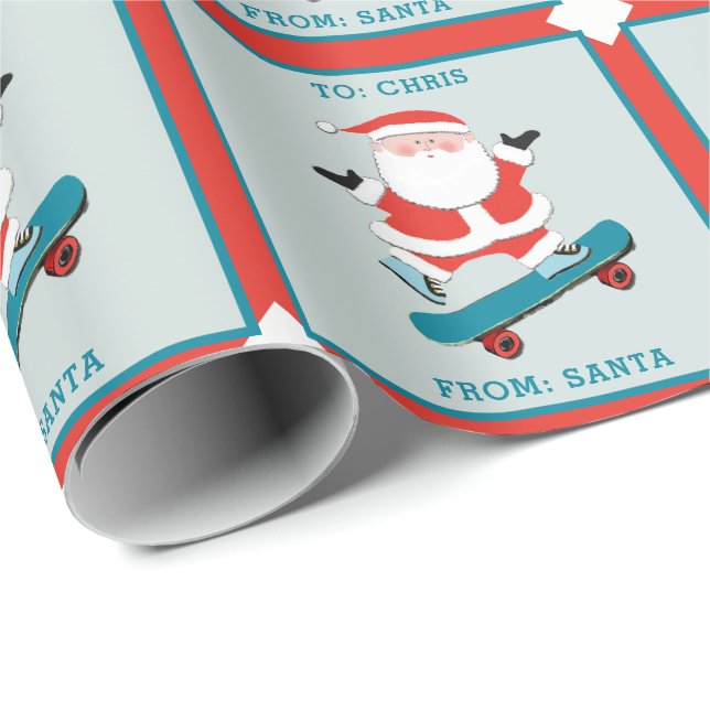 Papier Cadeau Cadeau de vacances de skateboard (Coin rond)