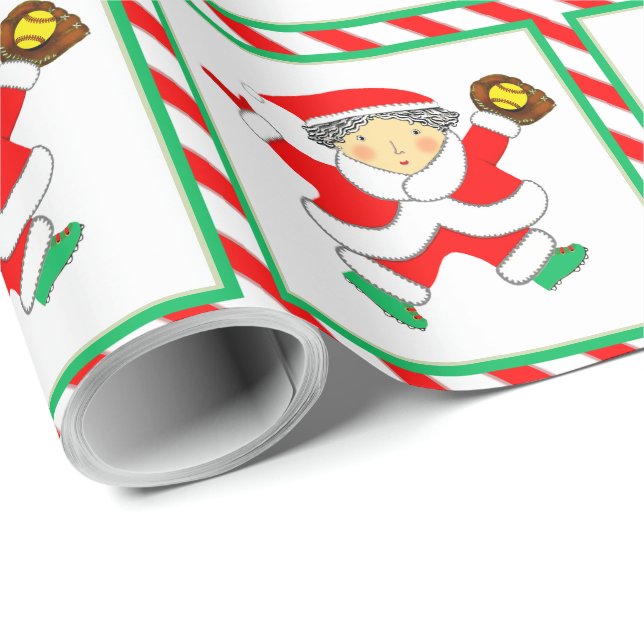 Papier Cadeau Cadeau de vacances de softball pour filles (Coin rond)