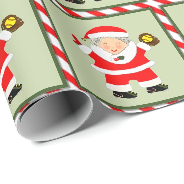Papier Cadeau Cadeau de vacances de softball pour filles (Coin rond)