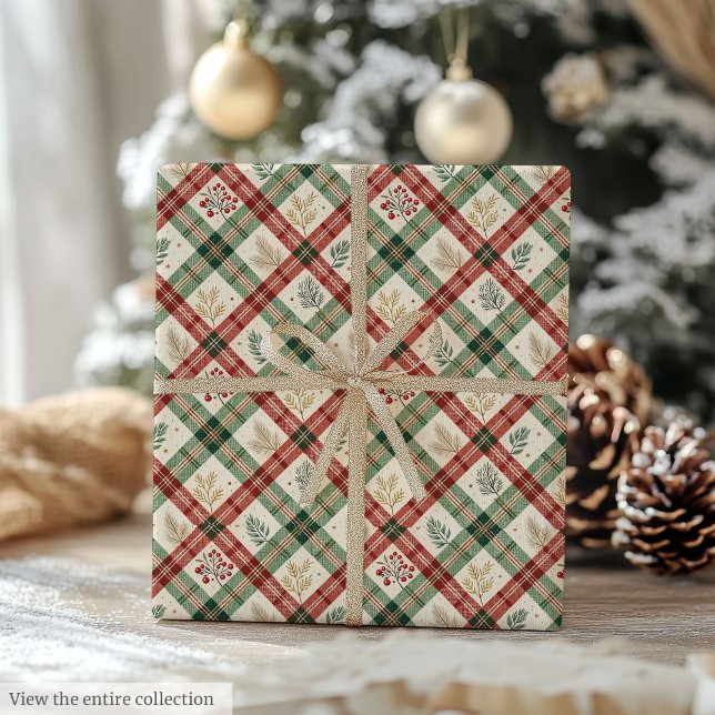 Papier Cadeau Cadeau de verdure à l'aquarelle verte et rouge cha (Charming green and red watercolor greenery gift Wrapping Paper)