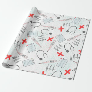 Papier Cadeau Cadeau des symboles de l'infirmière rouge bleu