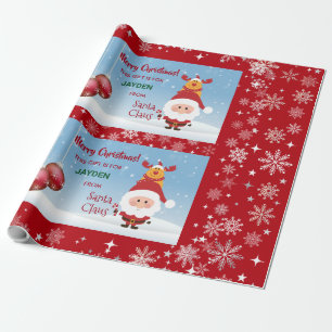 Papier Cadeau Cadeau drôle de la part du Père Noël Flocons de ne