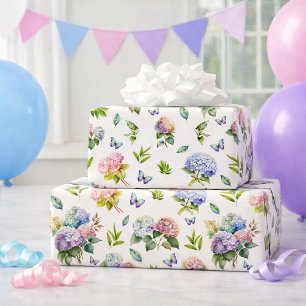 Papier Cadeau Cadeau Élégant Papillon Hydrangea Floral