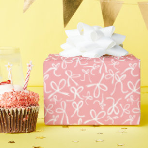 Papier Cadeau Cadeau Féminin Motif Rubans Rose Blanc Fantaisiste