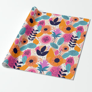Papier Cadeau Cadeau Floral Fantaisiste de Style d'Art Populaire