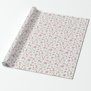 Papier Cadeau Cadeau floral rose et vert Preppy