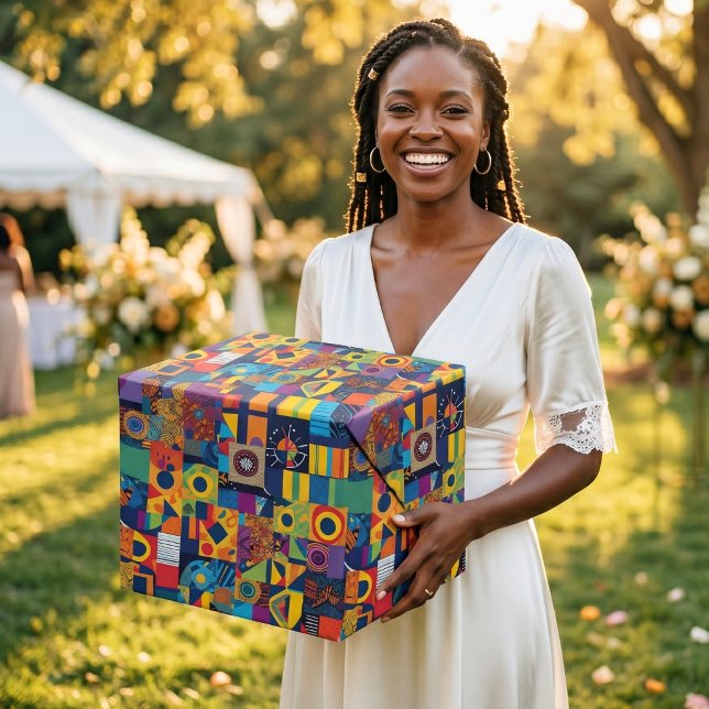 Papier Cadeau Cadeau géométrique abstrait en patchwork afro-amér (Abstract Geometric Patchwork African American Gift Wrapping Paper)