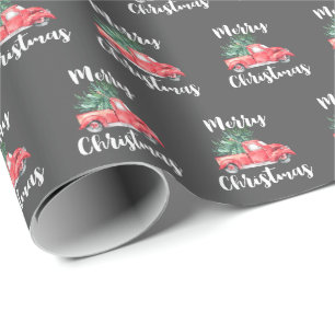 Papier Cadeau Cadeau gris de camion rouge et Noël de l'arbre  